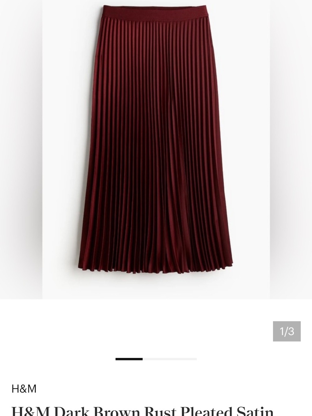 H&M Dark Rust Pleated Satin Midi Skirt